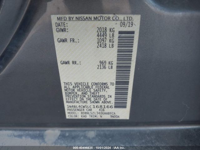 1N4BL4CW5LC168166 Nissan Altima Sr Intelligent Awd