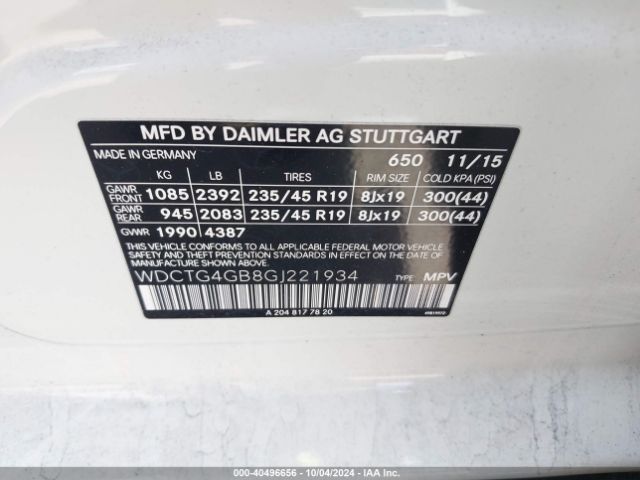 WDCTG4GB8GJ221934 Mercedes-Benz Gla 250 4matic