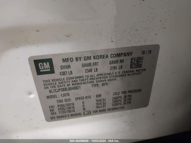KL7CJPSB8LB040821 Chevrolet Trax Awd Lt
