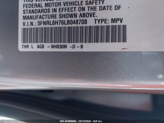 5FNRL6H76LB048708 Honda Odyssey Ex-l/ex-l W/navi   Res