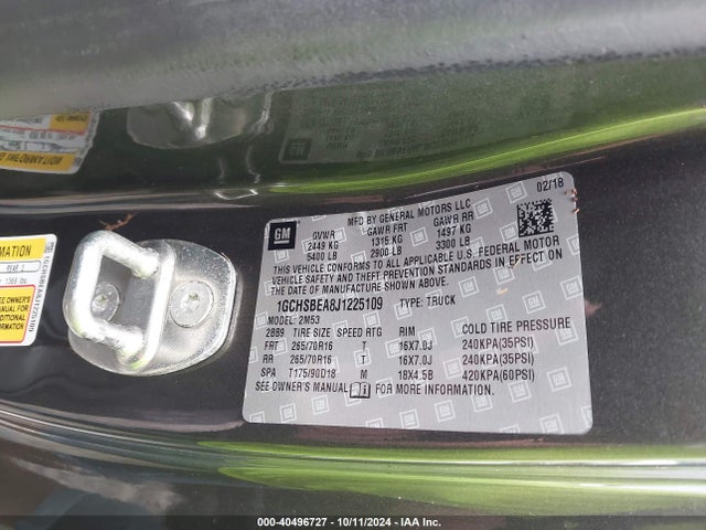 Chevrolet Colorado Wt 2018 1GCHSBEA8J1225109 Image 9