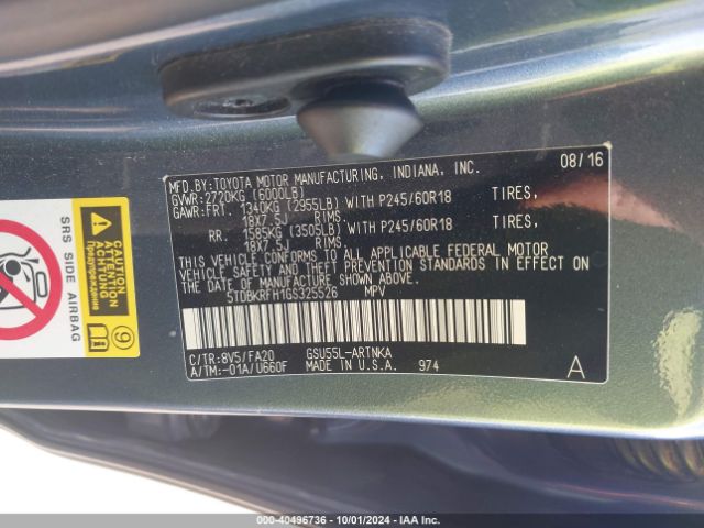 5TDBKRFH1GS325526 Toyota Highlander Le Plus V6