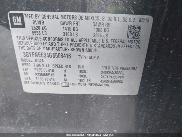 3GYFNEE34GS508416 Cadillac Srx Luxury Collection