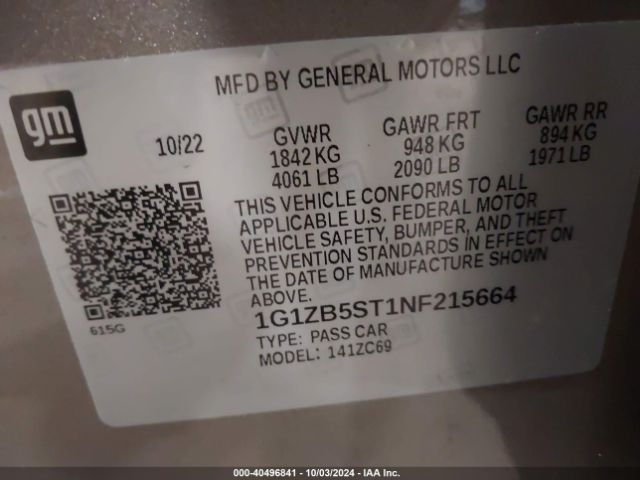 1G1ZB5ST1NF215664 Chevrolet Malibu Fwd Ls