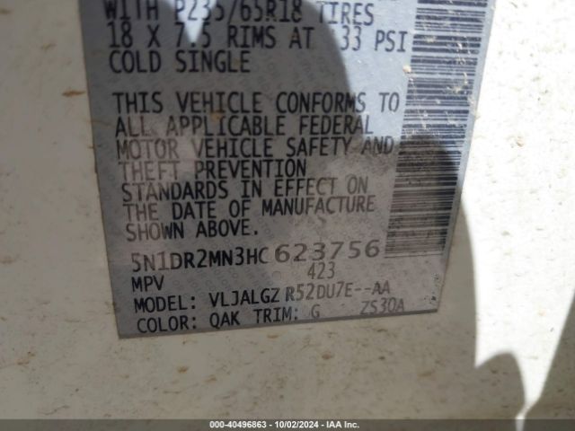 5N1DR2MN3HC623756 Nissan Pathfinder Sl