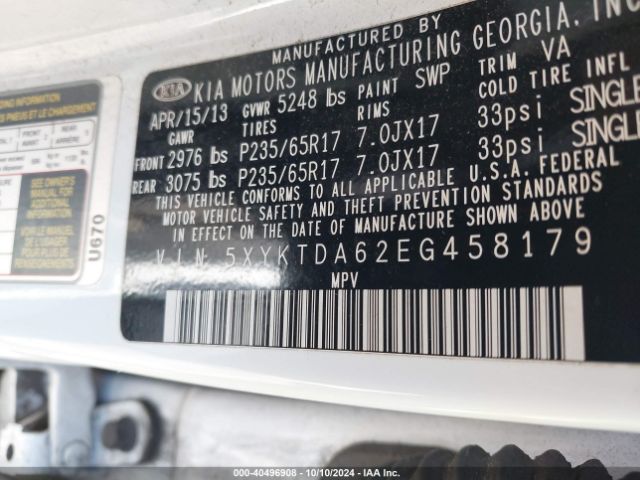 5XYKTDA62EG458179 KIA SORENTO LX