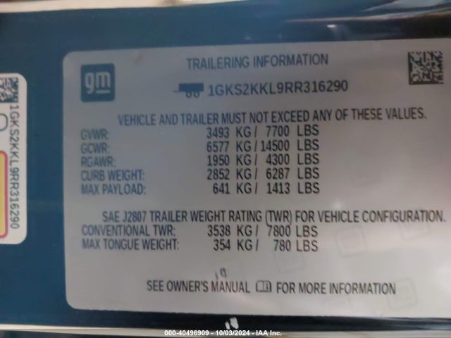 1GKS2KKL9RR316290 GMC Yukon Xl 4wd Denali Ultimate