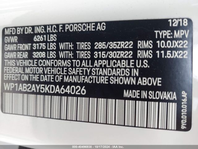 WP1AB2AY5KDA64026 Porsche CAYENNE S