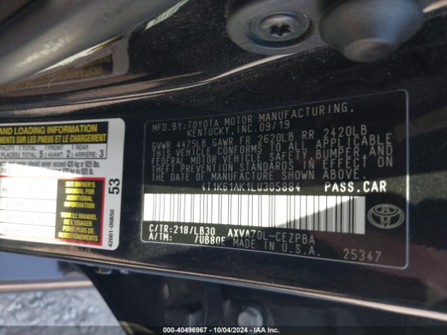 4T1K61AK1LU305884 Toyota CAMRY XSE
