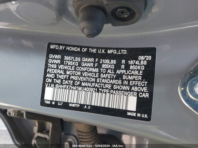 Honda Civic Sport 2021 SHHFK7H41MU400921 Image 9