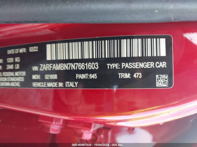 ZARFAMBN7N7661603 Alfa Romeo Giulia Veloce Ti Rwd