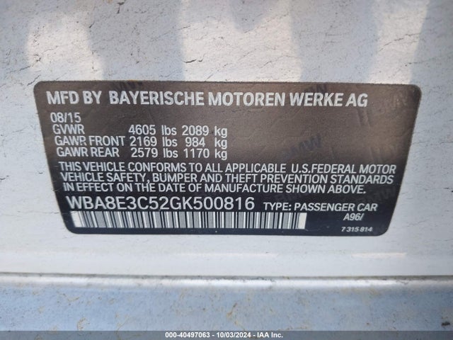 BMW 328i Xdrive 2016 WBA8E3C52GK500816 Image 9