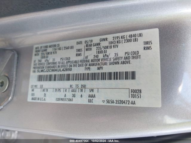5LMCJ2C96KUL42850 Lincoln MKC SELECT