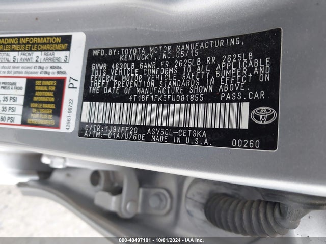 Toyota CAMRY SE 2015 4T1BF1FK5FU081855 Image 9