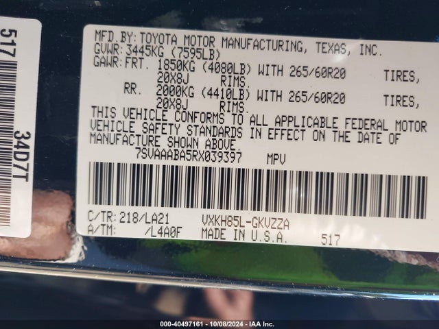 Toyota Sequoia Platinum 2024 7SVAAABA5RX039397 Image 9