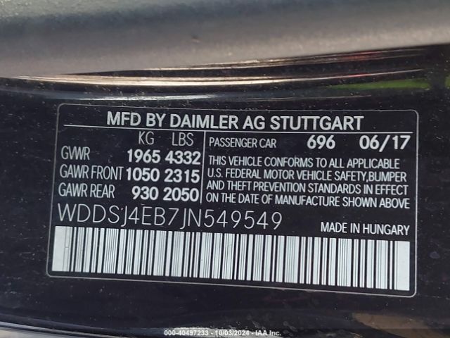 WDDSJ4EB7JN549549 Mercedes-Benz CLA 250