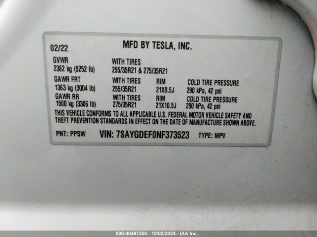 7SAYGDEF0NF373523 Tesla Model Y Performance Dual Motor All-wheel Drive