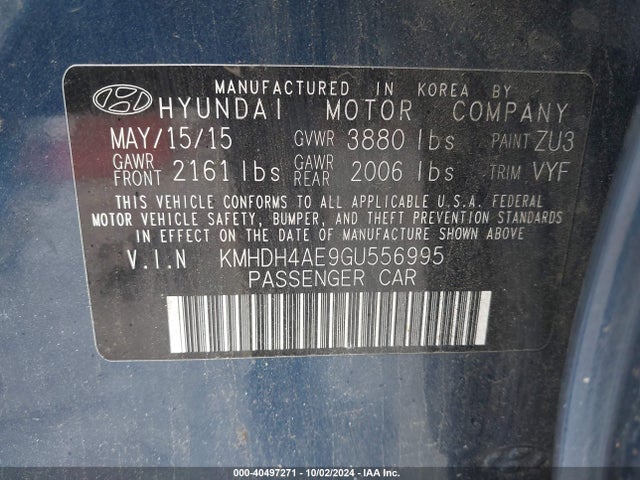 Hyundai ELANTRA SE 2016 KMHDH4AE9GU556995 Image 9