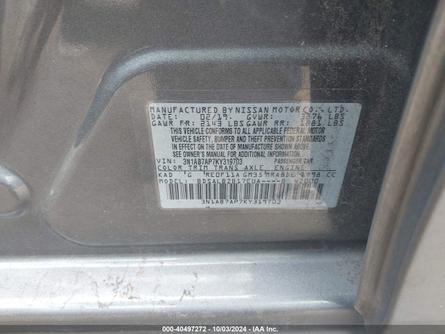 Nissan SENTRA S 2019 3N1AB7AP7KY319703 Image 9