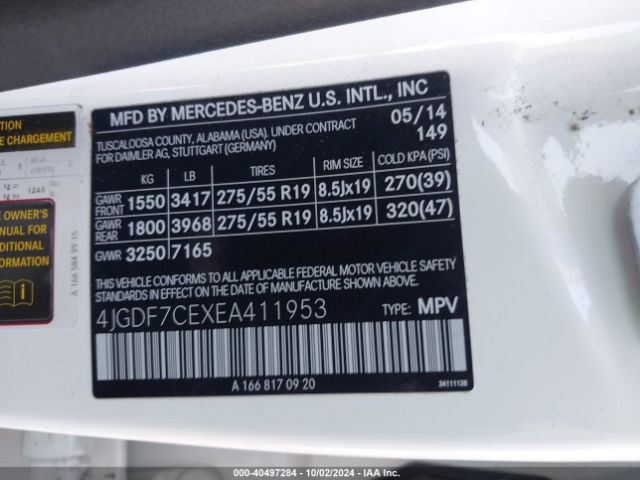 4JGDF7CEXEA411953 Mercedes-Benz Gl 450 4matic