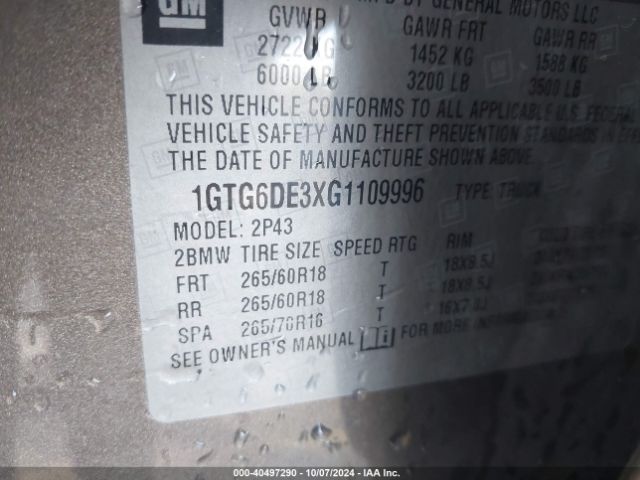 1GTG6DE3XG1109996 GMC CANYON SLT