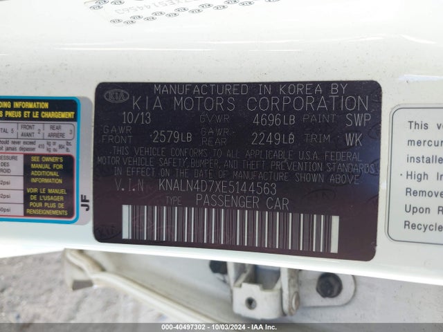 KIA Cadenza Limited 2014 KNALN4D7XE5144563 Image 9