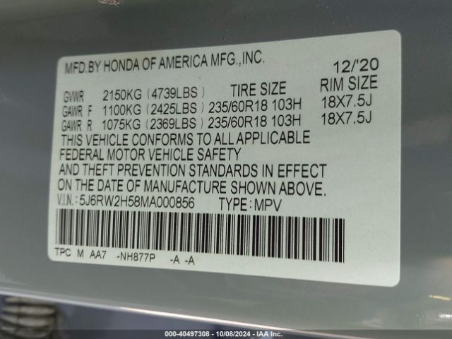 5J6RW2H58MA000856 Honda Cr-v Awd Ex