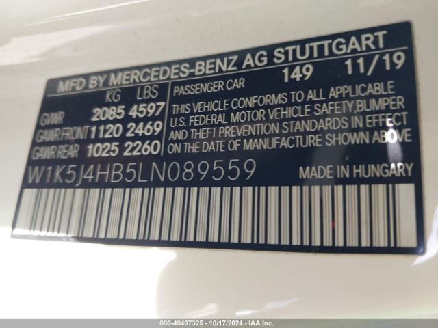 W1K5J4HB5LN089559 Mercedes-Benz CLA 250 4MATIC