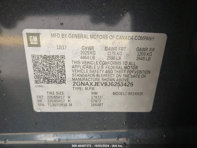 Chevrolet EQUINOX LT 2018 2GNAXJEV9J6253425 Image 9