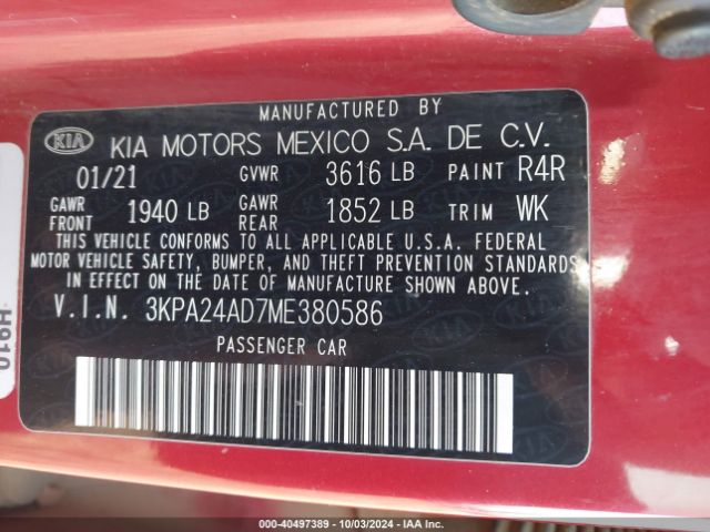 3KPA24AD7ME380586 KIA RIO S