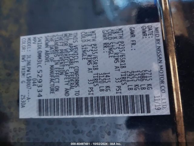5N1DL0MM3LC529334 Infiniti Qx60 Pure Awd