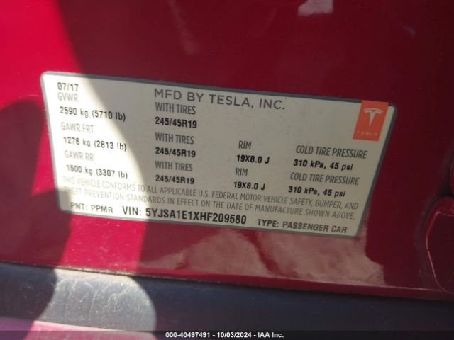 5YJSA1E1XHF209580 Tesla Model S 60/75