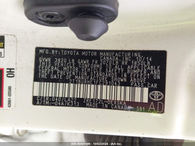 2T1BURHE1FC291043 Toyota Corolla S Premium