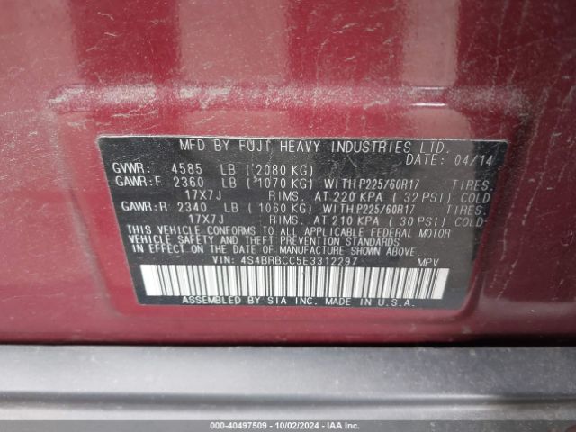 4S4BRBCC5E3312297 Subaru Outback 2.5i Premium
