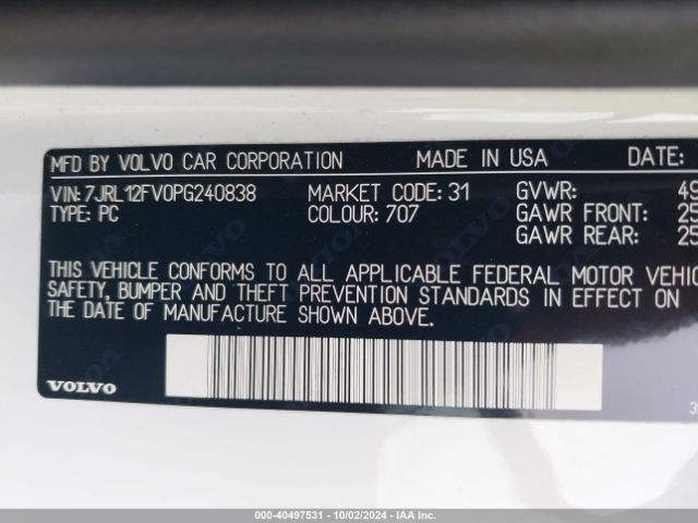7JRL12FV0PG240838 Volvo S60 B5 Core Dark Theme