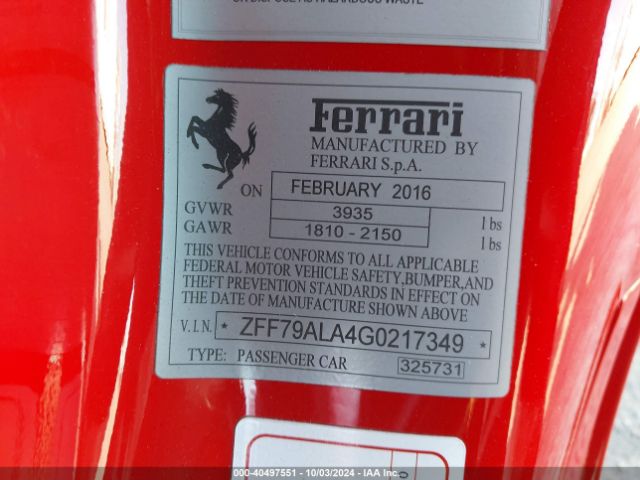ZFF79ALA4G0217349 Ferrari 488 GTB