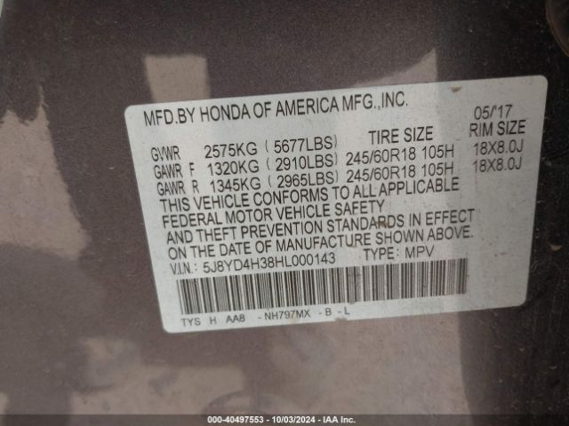 5J8YD4H38HL000143 Acura MDX