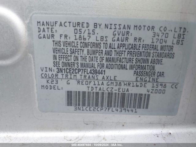 3N1CE2CP7FL439441 Nissan Versa Note S Plus