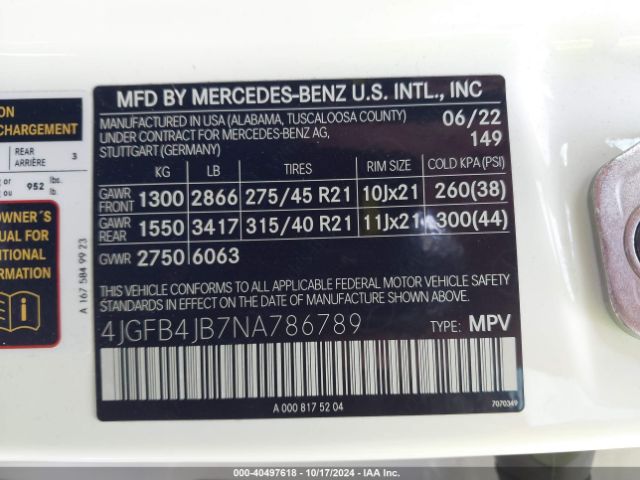 4JGFB4JB7NA786789 Mercedes-Benz GLE 350