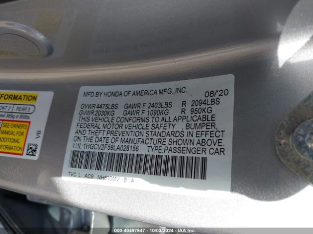 1HGCV2F58LA028156 Honda Accord Ex-l 2.0t