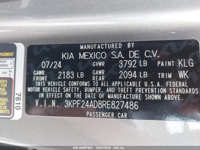 KIA Forte Lxs 2024 3KPF24AD8RE827486 Image 9