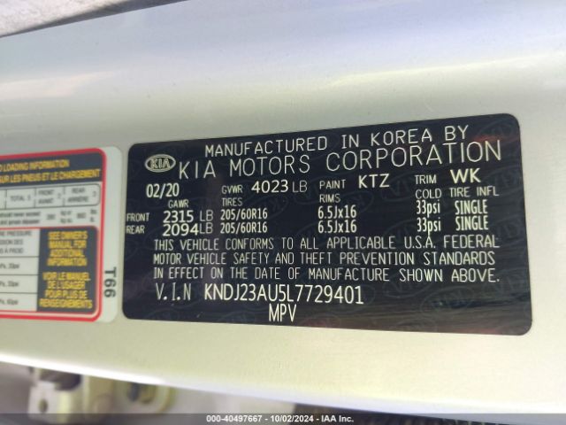 KNDJ23AU5L7729401 KIA SOUL LX
