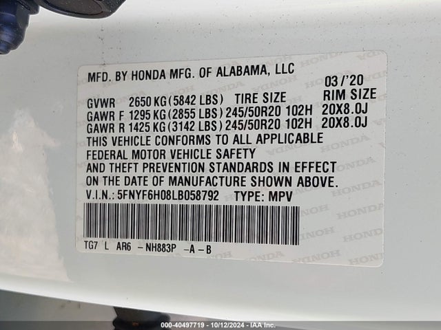 Honda Pilot Awd Elite 2020 5FNYF6H08LB058792 Image 9