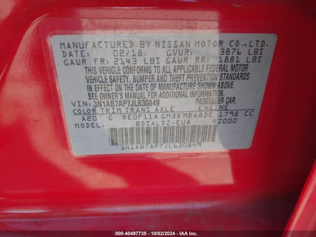 Nissan SENTRA SV 2018 3N1AB7AP7JL630849 Image 9
