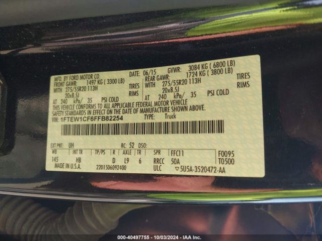 1FTEW1CF6FFB82254 Ford F-150 Lariat