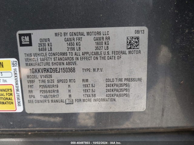 GMC Acadia Slt-1 2014 1GKKVRKD9EJ150368 Image 9
