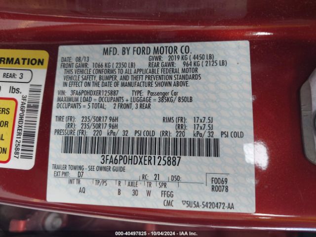 3FA6P0HDXER125887 Ford FUSION SE