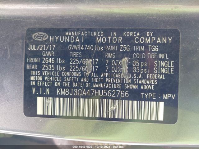 KM8J3CA47HU562766 Hyundai TUCSON SE