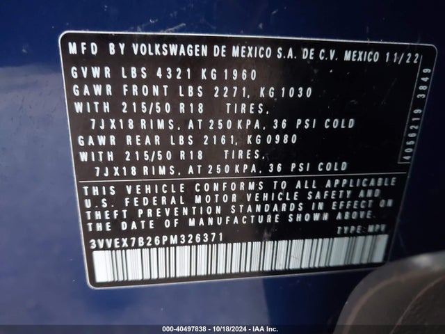 3VVEX7B26PM326371 Volkswagen Taos 1.5t Se