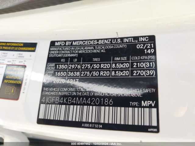 4JGFB4KB4MA420186 Mercedes-Benz Gle 350 4matic